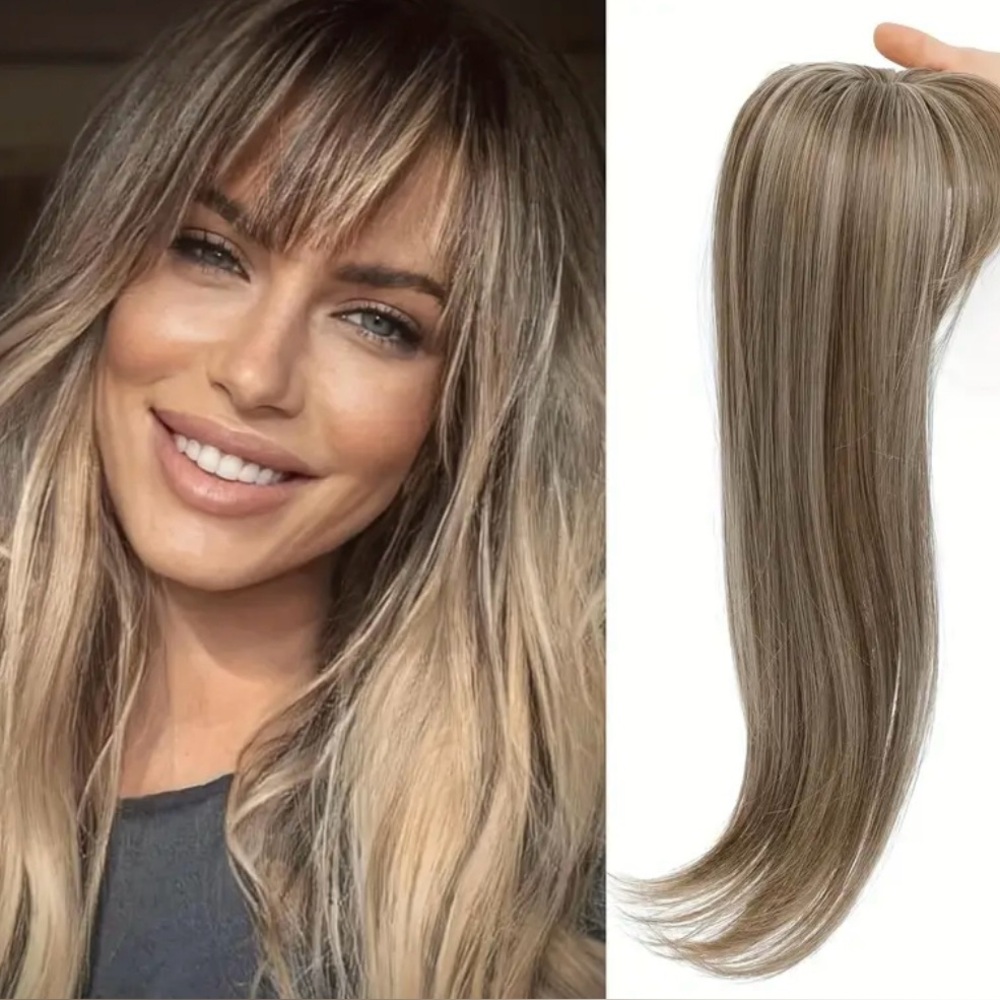 Light Brown with Highlights 18” Clip in Bangs and extension